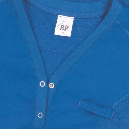Close-up of a BP® tunic in light blue.